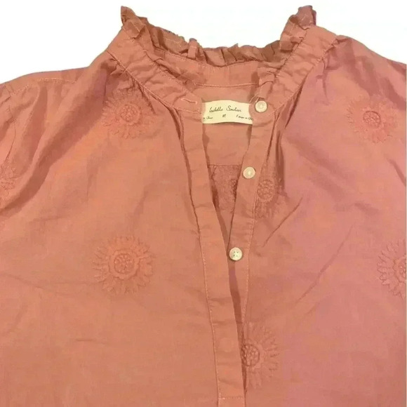 Isabella Sinclair Sunflower Embroidered Henley In Salmon Pink Size Medium - Picture 6 of 9